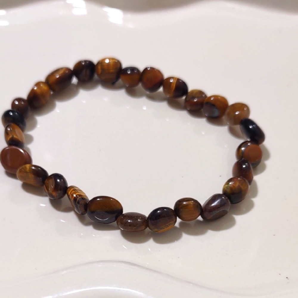 Tigers Eye Smooth Pebble Chip 6mm 7 Inch Bracelet